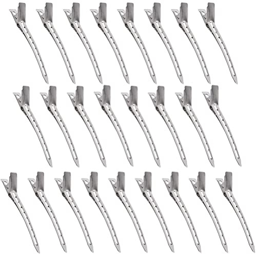 KINDOYO 3,5 Zoll Entenschnabel-Haarspangen - Silber Haarclip Metall Haaralligator Lockenclip Krokodilclip Haarstyling DIY Clip mit Löchern - 25PCS