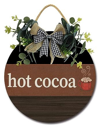 Hot Cocoa Haustürschild lustige Kränze zum Aufhängen Holzschild Dekoration rund rustikales Holz Bauernhaus Veranda Dekor für Zuhause Haustür Dekor, 28,9 x 27,9 cm