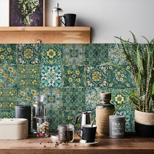 HORIWE Fliesenaufkleber Marokko Wandfliese Aufkleber 24 Stück 15x15 PVC Selbstklebende Fliesensticker Fliesen Tapete Wasserdicht Wandaufkleber für Küche,Bad,Schrank,Möbel,Tisch