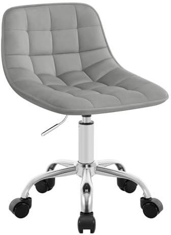 WOLTU Silla de Oficina, Taburete Tocador Giratorio, Silla Ergonómica Escritorio con Respaldo, Taburete Bajo con Asiento Ajustable de Altura, Asiento Tapizado en Terciopelo, Gris Claro