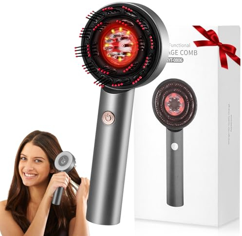 Scalp Massaging Brush and Hair Oil Applicator, Electric Scalp Massager for Hair Growth, Red Light Therapy Cordless Head Massage Comb, IPX7 Waterproof, 3 Massage Modes & 6ML Oil Dispenser, Gray