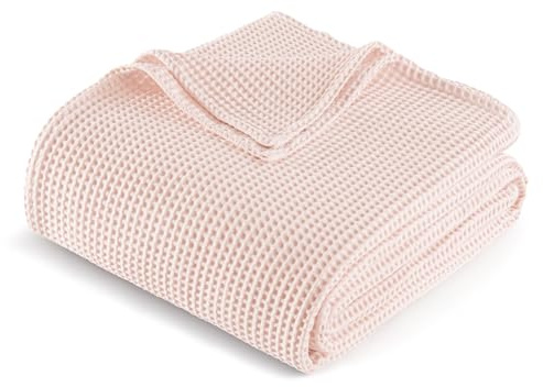 Exclusivo Mezcla Plaid Couverture en 100% Coton Gaufré, Légère, Douce et Confortable pour Lit, Canapé et Bureau, Toutes Les Saisons, 150x200 cm, Rose