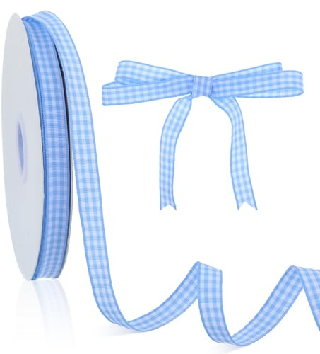 1 Stück Blau Weiß Band,45×1m Blau Karoband Geschenkband,Dekoband,Schleifenband,BlauKariertes Band,für Draußen Hochzeitsdeko,Weihnachten,DIY Handwerk