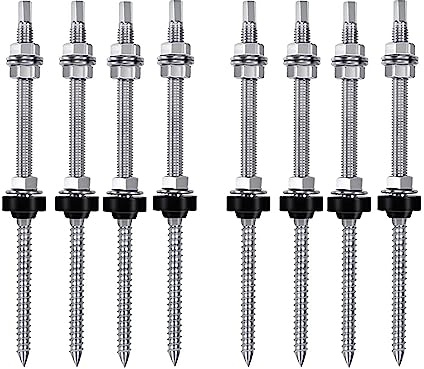 Rastapulz Silber Stockschrauben Edelstahl Stockschrauben M10 X 200 Mm, Vormontiert, V2A, Höhenverstellbar, für Photovoltaik-Solar-Montagedächer, 8er-Pack