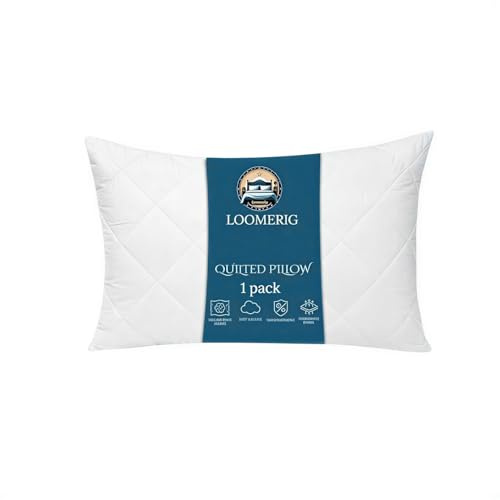 LOOMERIG Quilted Hotel Pillows 1 Pack with Soft Bounce-Back Design for Side Sleepers – Breathable Quilted Bed Pillows, Hypoallergenic & Dust-Mite Resistant Down Alternative Filling