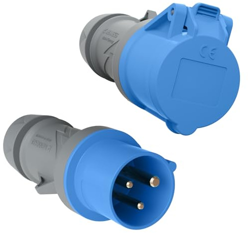Mennekes CEE Stecker und Kupplung Set 32A, 3-polig, 6h, 230V – Robuste und zuverlässige Verbindungslösung für Caravan und Industrie Groß blau