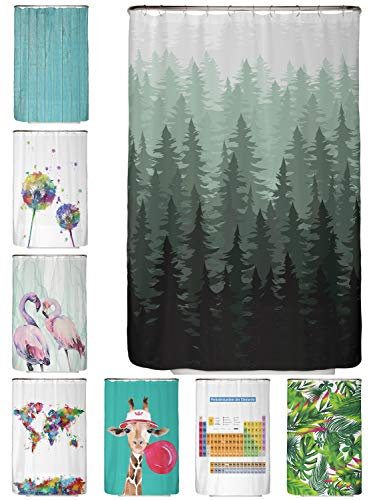 arteneur ® Tenda Doccia Antimuffa 120x180 cm Foresta Natalizia con Orlo Oeko-Tex Standard 100, Opaca, Impermeabile, Lavabile, 8 Anelli e E-Book