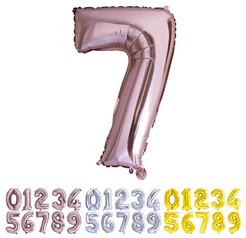 Luftballon Geburtstag Nr. 7 XXL Rose Gold - Riesen Folienballon in 70 cm Geburtstagsdeko | Ballon Zahl Deko zum Geburtstag | fliegt mit Helium