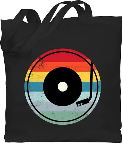 Shirtracer Baumwolltasche - Retro Vintage Vinyl - Unisize - Schwarz - musiker geschenk music stoffbeutel geschenke für schallplattenliebhaber musik bag wichtelgeschenk schallplatte stofftasche fuer