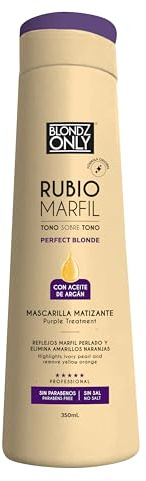 Blondz Only Hair Purple Toning Mask | Eliminates Brassiness | Neutralizes Yellow & Orange Tones | Rubio Marfil Blonde Pearl with Argan Oil Perfect Blonde (Beige) 11.8 Fluid Ounce (350 ml)