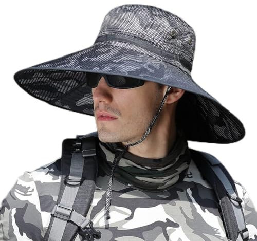Herrenhut Sommerhut Outdoor Sonnenschutz Sonnenhut Angelmütze Big Brim Sonnenblende Fischerhut UV Angeln