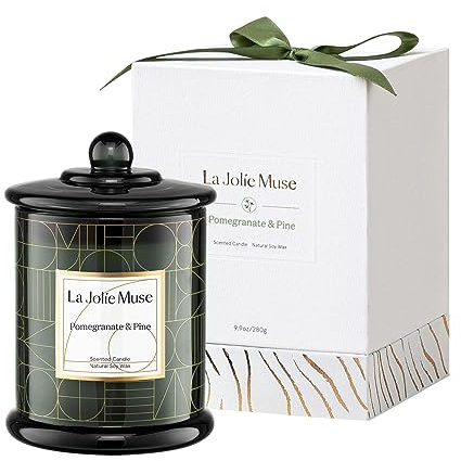 La Jolíe Muse Duftkerze im Glas, Kerze mit Granatapfel- und Kiefernduft und Geschenkverpackung, Geschenk Kerze, 280g natürliche Sojawachskerzen, Brenndauer: 70 Stunden