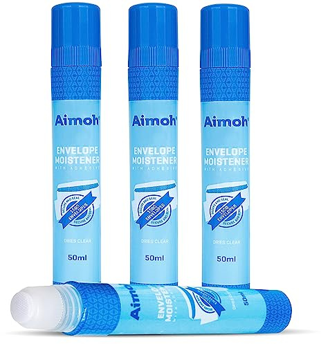 Aimoh Envelope Moistener with Adhesive, Fast-Drying, Envelope Sealer, Stamp and Letter Glue licker, Ideal for envelopes, Stamps, Letters - 4 Pack (13454)