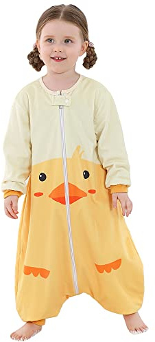 COOKY.D Langarm Kinder Schlafsack mit Füßen Cartoon Design Für Jungen & Mädchen,Ente 3-5 Jahre