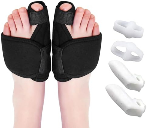 MJFENDAI Bunion Toe Separators Gel, Adjustable Bunion Corrector Big Toe Straightener, Toe Separators to Correct Your Toes for Big Toe Pain Relief with 2 Loops (2 Nylon+2Gel)