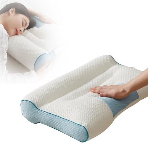 Kidmis Nackenkissen mit Gegenzug, Ergonomisches Nackenstützkissen, Zervikale Orthopädisches Kopfkissen für Nacken und Schulterschmerzen, Kopfkissen für Seiten und Rückenschläfer (1 Stück)