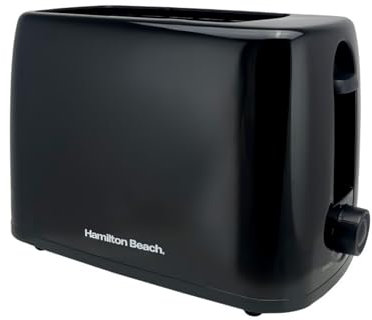 Hamilton Beach Essential 2-Slice Toaster, Plastic, 6 Browning Levels, Removable Crumb Tray, Wide Slots, Compact, Integrated Cord Storage, 650W - HB1116B, Black