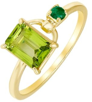KnBoB 9K Gold Ring für Damen, Peridot mit Smaragd Vintage Zierlich Echtschmuck Edelstein Ringe Schlicht Größe 62 (19.7)