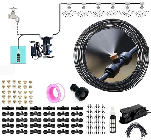 Nebulizzatore Giardino da Esterno con Pompa silenziosa, Sisteme Irrigazione Giardino con Ugelli Nebulizzatori Sisteme di Raffreddamento for Patio, Giardino, Prato Inglese, Fiore, Esterno, Serra(24m(80