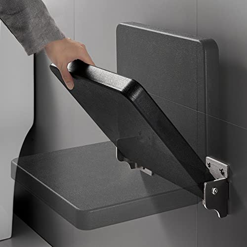 Badewannenhocker, zusammenklappbarer Duschsitz mit Beinen und Duschkopfhalter, rutschfester Duschhocker für ältere und schwangere Frauen und Behinderte, Wandmontage, Schwarz