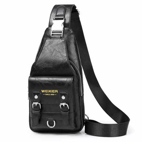 A-QMZL Bolso Hombre de Pecho de Piel Bandolera Cuero Bolsos Bandolera Casual Sling Bag Mochila Hombro Bolsas Impermeable Crossbody de Viaje Trabajo (negro 2)