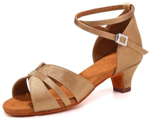 ZYXWVU Scarpe da Ballo Latino Bambina Ragazza con Punta Aperta Raso Tango Professionale Pratica,EM958-beige-4cm,EU 33
