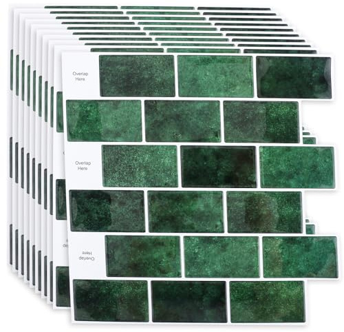 Nastopee Piastrelle adesive spesse da cucina, 10 fogli, 3D, colore verde, autoadesive, per cucina, bagno (30 x 30 cm)