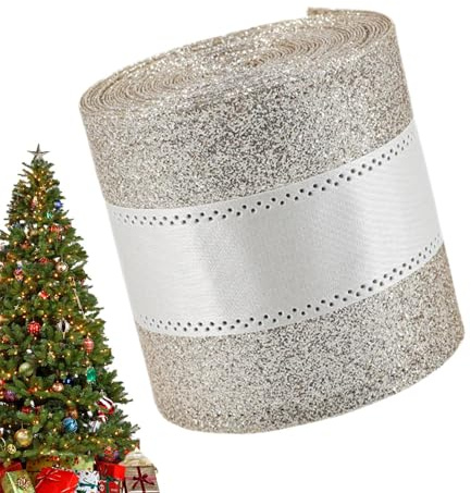 Fyrdyn Nastro per L'Albero di Natale | Decorazione con Una Fascia da 198 Cm | Nastro Natalizio Colore Champagne - per Fiocco, per FESTIVITÀ, per Regalo, per Decorazione Albero, per Corona, per