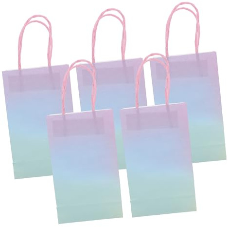 DECORNIJIA 5 Stück Teiliges Bunte Papiertüten mit Griffen Leichte Geschenk Mitgebsel tüten für Kindergeburtstag Party und Festival Robuste und Praktische Papiertragetaschen in Pastellfarben