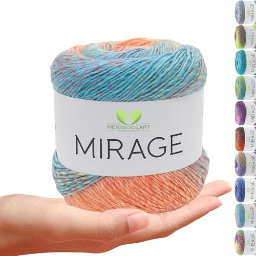 MeriWoolArt Strickgarn aus 20% Merino-Schurwolle & 80% Acryl 150g (500m) - Garn zum Stricken & Häkeln - Weiches Allround-Garn für Pullover, Schals, Tücher & Accessoires - Mehrfarbiger Farbverlauf 5315