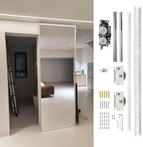 Binario per Porta Scorrevole Binario Invisibile per Porta Scorrevole a Specchio, Ferramenta per Porta a Battente con Chiusura Ammortizzata, Binario per Porta a Scomparsa(36in/91cm)