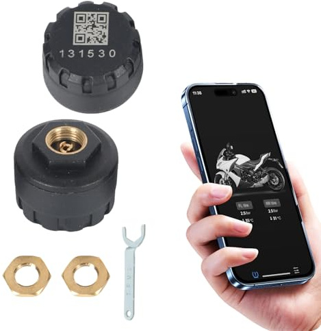 Inscrip Bluetooth Reifendruckkontrollsystem mit Externen Sensoren, Motorrad TPMS Reifendruck und Temperatur Monitor, Reifendrucksensor Reifen Sensor APP für Autos, Motorräder, ATVs, Pickups (2 Stück)