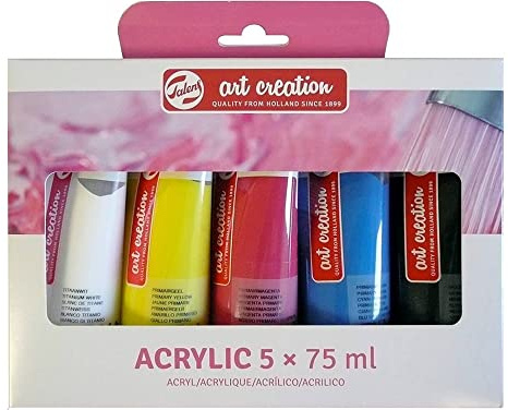 Talens Art Creation Estuche de colores acrílicos 5 tubos x 75 ml - Colores vibrantes surtidos - Ideal para artistas y aficionados