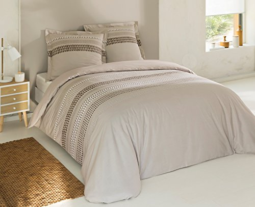 Vision - Parure de lit Anthony - 100% Coton - Beige - Set de Housse de Couette 240x220 cm avec 2 taies d'oreiller pour lit Standard 2 Personnes - Oekotex