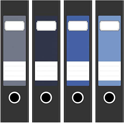 Ordneretiketten | 4 Aufkleber für breite Akten-Ordner | Farben-Mix Blau Grau | selbstklebende Design Akten-Etiketten | Deko Sticker für Rückenschilder Ordnerrücken | zum Beschreiben