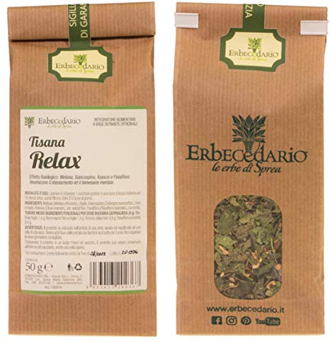 Erbecedario - Tisana Relax, Infuso Rilassante utile per favorire il benessere mentale e dormire bene, 1 Sacchetto 50g