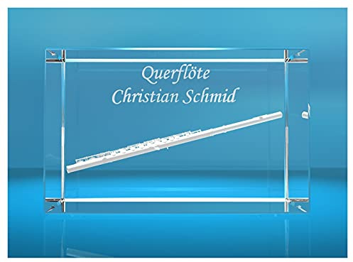 3D Glasquader |Querflöte mit Wunschnamen |Flöte |Geschenk für Flötisten Flöstistin Musiker Orchester|Konzertflöte