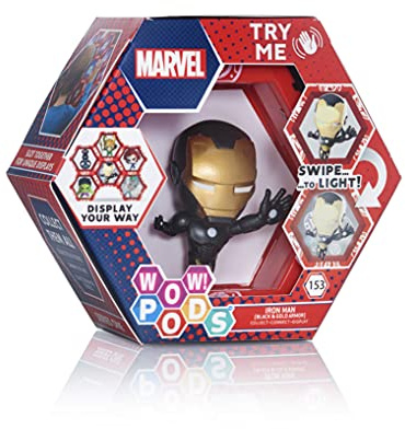 WOW! PODS - Avengers Collection - Iron Man métallisé, Figurine de Super-héros Lumineuse à tête branlante, Jouets Officiels Marvel Multicolore