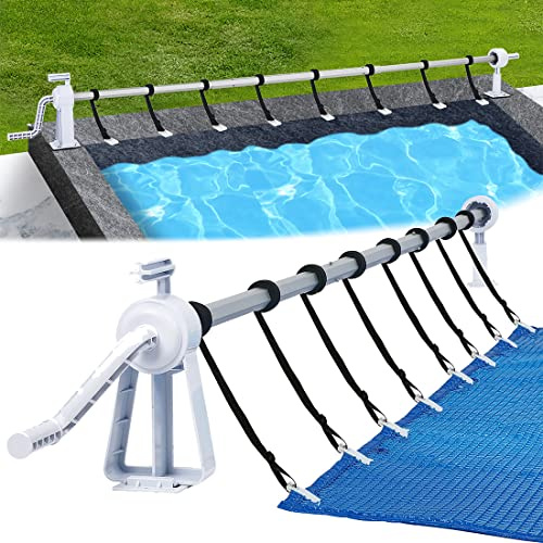 NAIZY Aufrollsystem 1,05m - 6,15m Pool Aufroller für Poolfolie Mobiles Aufrollvorrichtung inkl. 8 Clips Poolaufroller für Poolplane & Abdeckung, Typ-B