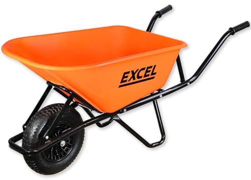 Excel Wheelbarrow Cart Trolley Heavy Duty 100L Wheelbarrow HDPE Plastic Tray with 150 kg load capacity & Durable & Strong Wheel, Wheelbarrows, Wheel Barrow, Heavy duty wheelbarrow, large wheel barrow