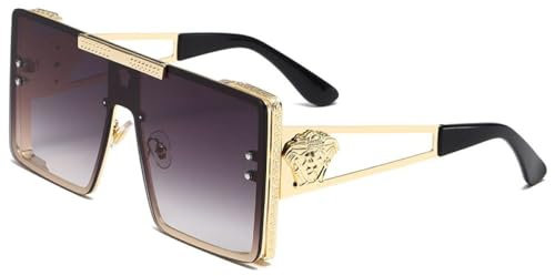 SONISA Sonnenbrille Brillengestell Brillenzubehör Damenmode Quadratisch Outdoor Metall Herrenbrille,Gold Schwarz,H