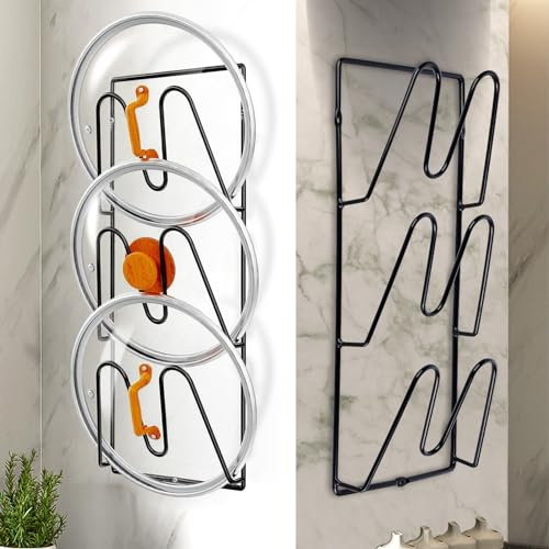 2 Pezzi Porta Coperchi Pentole, Organizer Padelle con 3 Scomparti, Porta Padelle Salvaspazio, Portacoperchi, Supporto per Coperchio in Metallo, Organizer Pentole Porta Piatti da Mobile per Attrezzi