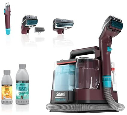 Shark Carpet Cleaner Machine, Portable Upholstery StainStriker, Spot, Odor & Stain Remover, 2 Carpet Cleaner Solutions, 3 Tools, Perfect for Pet Hair, Carpet, Area Rugs, Couches, Burgundy, PX203BRN