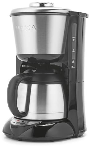 Petra Filterkaffeemaschine – 1L Kaffeemaschine mit Tropfbrühsystem, Edelstahlkanne, Digitalanzeige, Kaffeestärkenregelung, Kompatibel mit gemahlenem Kaffee, Integrierter Timer, 800W, PT6162VDE