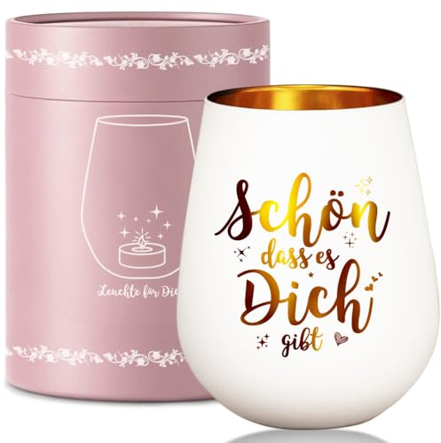 Geschenke für Frauen,Windlichter mit Gravur für Beste Freundin | Windlicht Glas mit Gravur Spruch Schön, dass es Dich gibt für Freundin Mama zum Geburtstag, Weihnachten oder als Dankeschön
