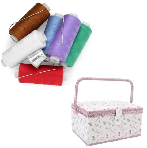 Stoff-Nähkasten, Lila, Großer Vintage-Nähkorb mit Zubehör für Nähzubehör und Aufbewahrung von -Bastelwerkzeugen, Tragbarer Tragegriff, Geräumige Aufbewahrung, Praktisches Design
