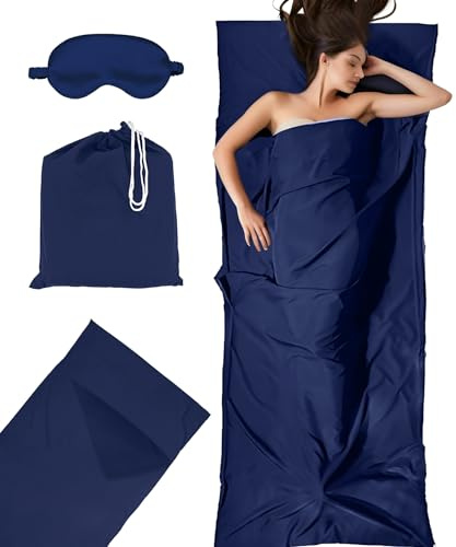 Sacco a Pelo Estivo da Viaggio, Sacco Lenzuolo da Viaggio Ultra-piccolo e Ultraleggero, Sacco a Pelo da Capanna Leggero, Sottile ideale per backpacking, ostelli e cabine (Blu)