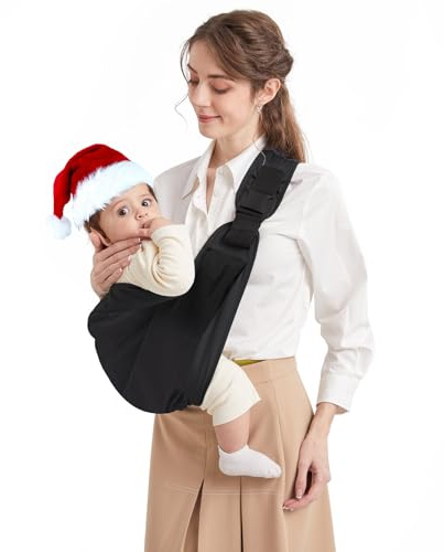 Mumgaroo Baby Sling, Adjustable Toddler Carrier Sling, Breathable Baby Sling Carrier with Thick Shoulder Straps for Newborn, Infant, Toddler, 0-36 Months (Black)