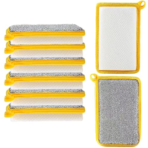 8 Pack Washing Up Sponges Double Sided Kitchen Scourers, Non Scratch Absorbent Dish Scrub Pads for Pots Pans, Reusable Wire Mesh Scouring Sponge with Hanging Loop for Household Cleaning