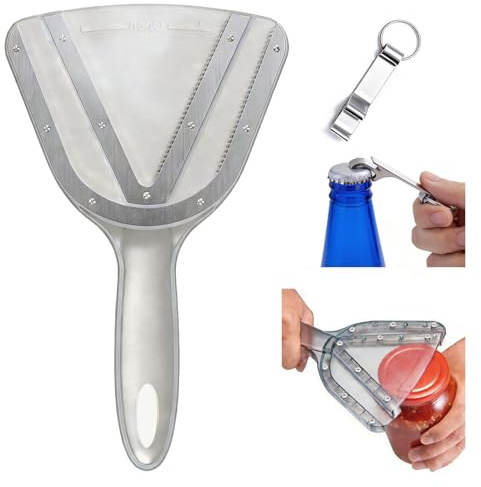 Universal Jar Opener for Arthritic Hands - 5.3 Inch Stainless Steel Bottle Opener for Weak Hands, Easy Grip Lid Remover for Elderly Women Men - Kitchen Gadgets Gifts for Seniors